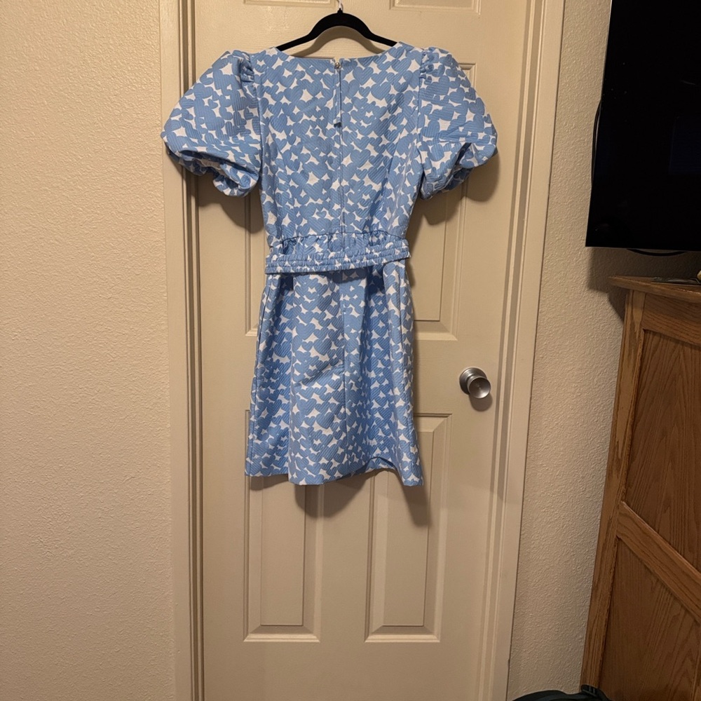 Lilly Pulitzer Blue and White Puff-Sleeve Belted Mini Dress - Picture 3 of 4